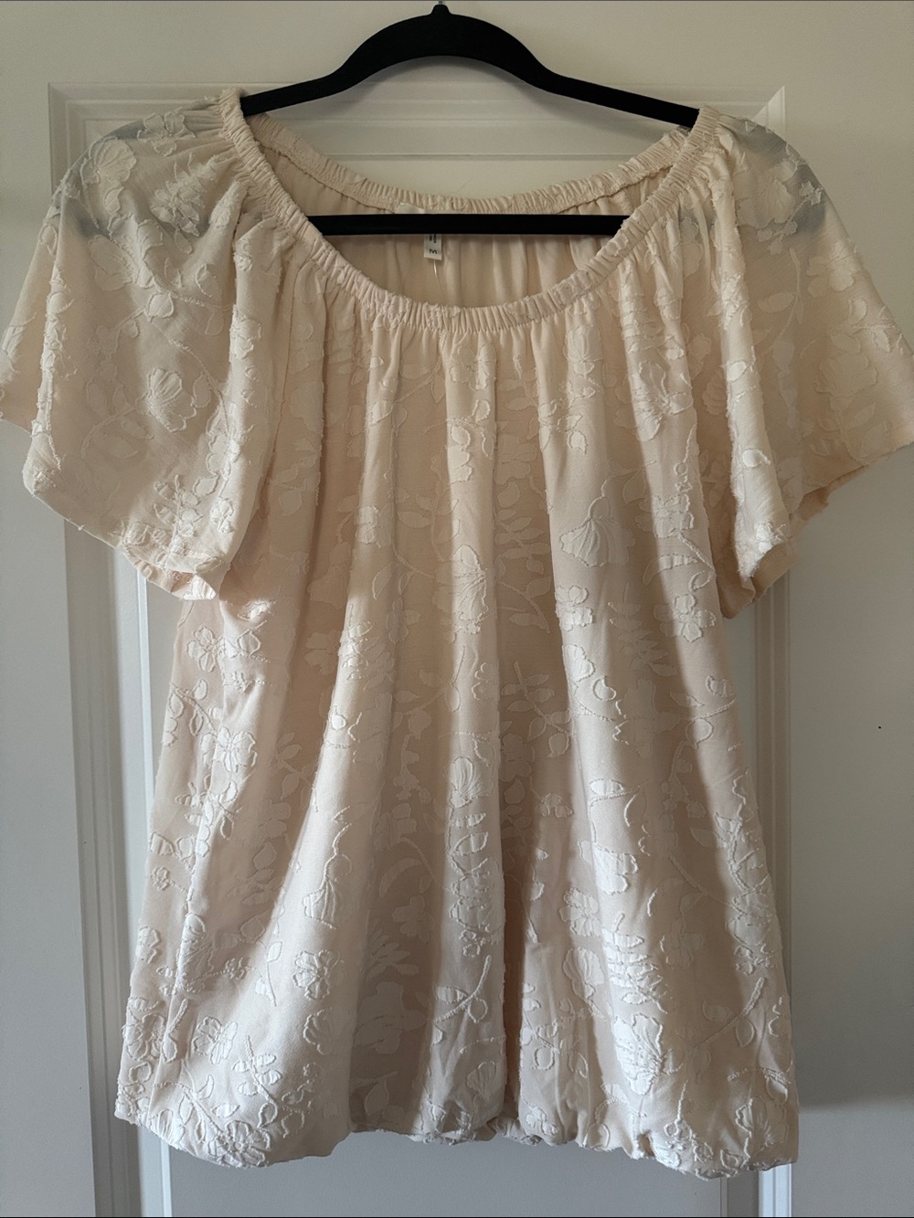 Maurices Cream Floral Embossed Peasant Top